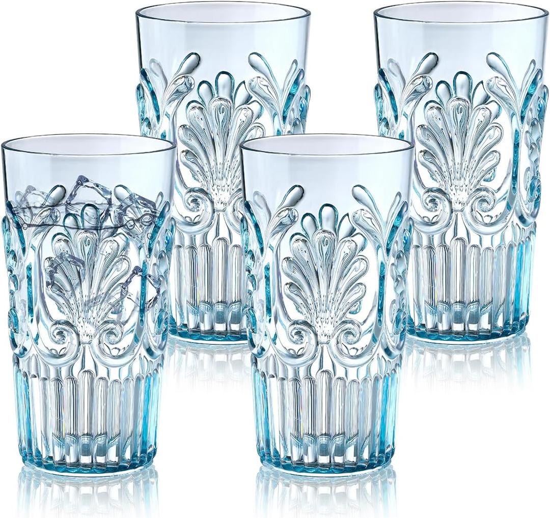 BELLAFORTE Shatterproof Plastic Tall Tumbler, Set of 4, 23oz - Unbreakable Drinking Glasses - Flower Beach Glasses Drinking for Gifting, Parties, Poolside, Home - Dishwasher Safe - BPA Free