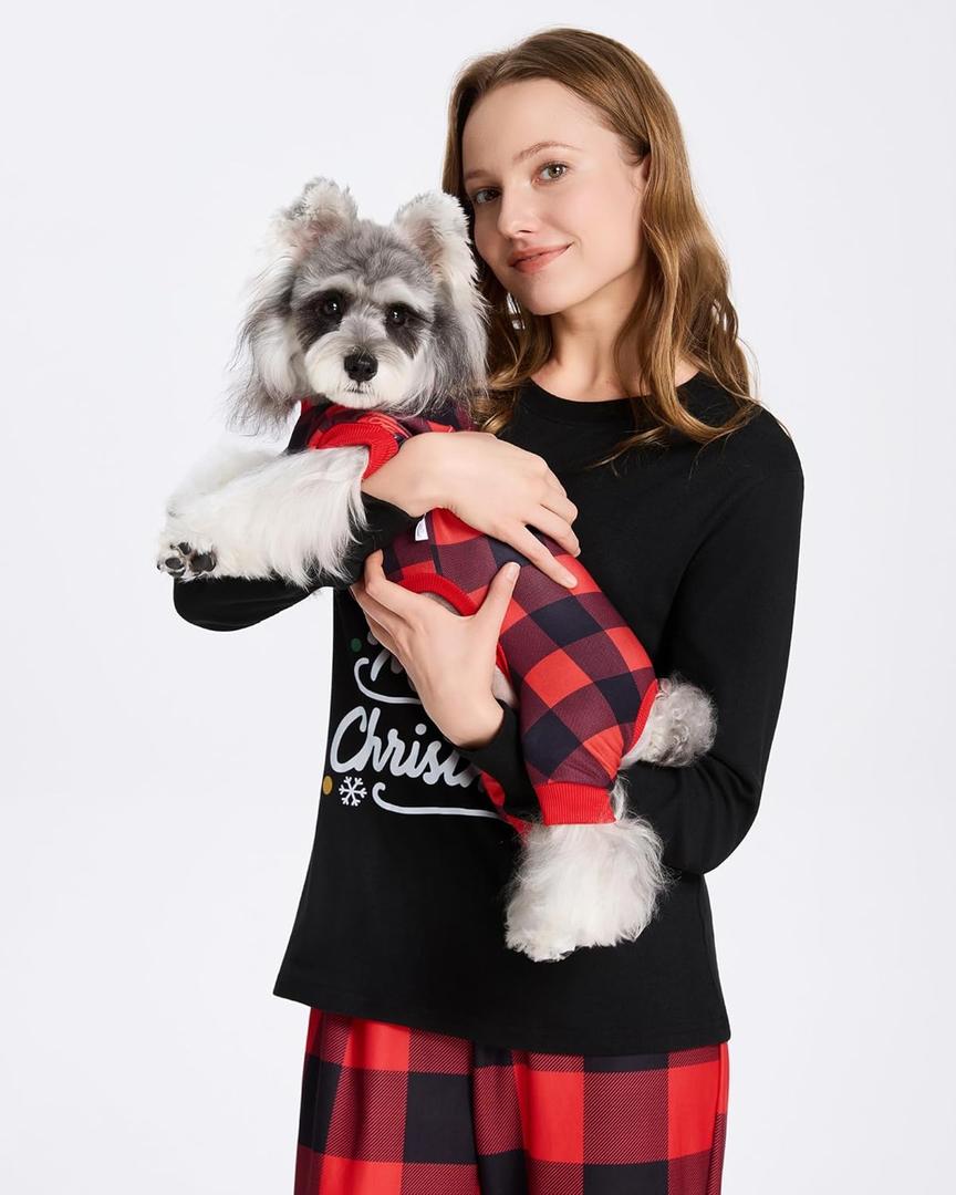 XPUDAC Christmas Matching Dog and Owner Pajamas Set Christmas Dog Pajamas Plaid Doggy Clothes for Small Medium Dogs Girl Boy Holiday Pet Outfit Puppy Onesie Pjs, L
