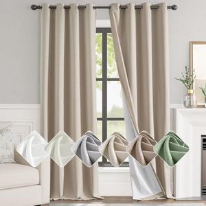 jinchan 100% Blackout Curtains for Bedroom Living Room Linen Blackout Curtains 96 Inch Long Room Darkening Curtains Linen Textured Drapes 52" W 2 Panels Window Curtains Grommet Top Heathered Beige