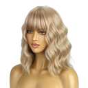 BERON 14 Inches Blonde Wig Short Curly Wigs for Women Ash Blonde Synthetic Wigs with Bangs Wig Cap Include