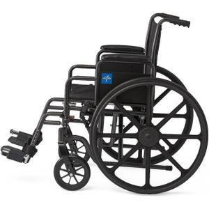 Medline Comfortable Folding Wheelchair with Swing-Back Desk-Length Arms and Away Footrests, 18”W x 16X”D Seat, Carbon Steel, Black