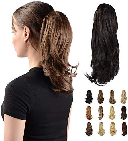 Sofeiyan 13" Ponytail Extension Long Curly Ponytail Clip in Claw Hair Extension Natural Looking Synthetic Hairpiece for Women, Darkest Brown Tend to Black