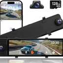 Rear View Mirror Camera, 3 Channel Mirror Dash Cam Front Rear and Inside, 11" Triple Rearview Mirro with 128GB Card, Backup Camera for Car Trucks with WiFi,Reverse Assist,Night Vision,Parking Monitor