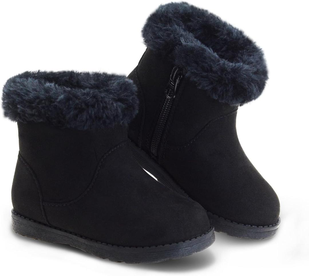 LseLom Girls Boots Warm Ankle Snow Boots Kids Soft Plush Lining Fur Collar with Zipper Winter Flat Bootie Indoor Outdoor Shoes for Little Kids Girls 13 US Black