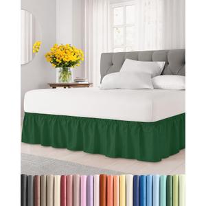 Wrap Around Dust Ruffle Bed Skirt - Emerald - for Queen Size Beds w/ 15 Inch Drop - Easy Fit Elastic Strap - Adjustable Pleated Bedskirt w/Brushed Fabric - Wrinkle Free - for Women, Men, Kids & Teens (17 - Emerald Green)