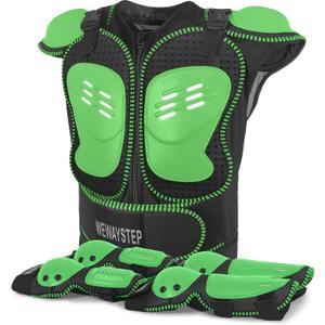 Kids Motorcycle Armor Gear Body Armor Vest Suit Chest Back Spine Protector Motocross Dirt Bike Protective Gear with Elbow Knee Protector Pads for MTV ATV Cycling Skateboard Off-Road Racing Skiing (Green)