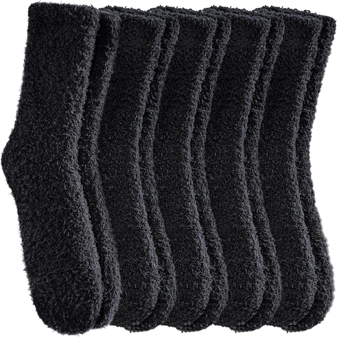 Fuzzy Socks for Women Cozy Fluffy Slipper Socks Soft Warm Winter Fleece Plush Sleeping Gift Socks (One Size, 5 Pairs Black)