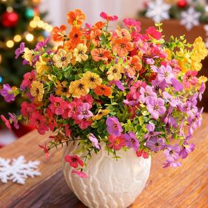 Artificial Flowers for Outdoor,No Fade Fake Plastic Flowers Faux Plants for Decoration Hanging Planters Indoor Outside Garden Porch Window Box Home Wedding Farmhouse,10 Bundles (Rose red - Purple)