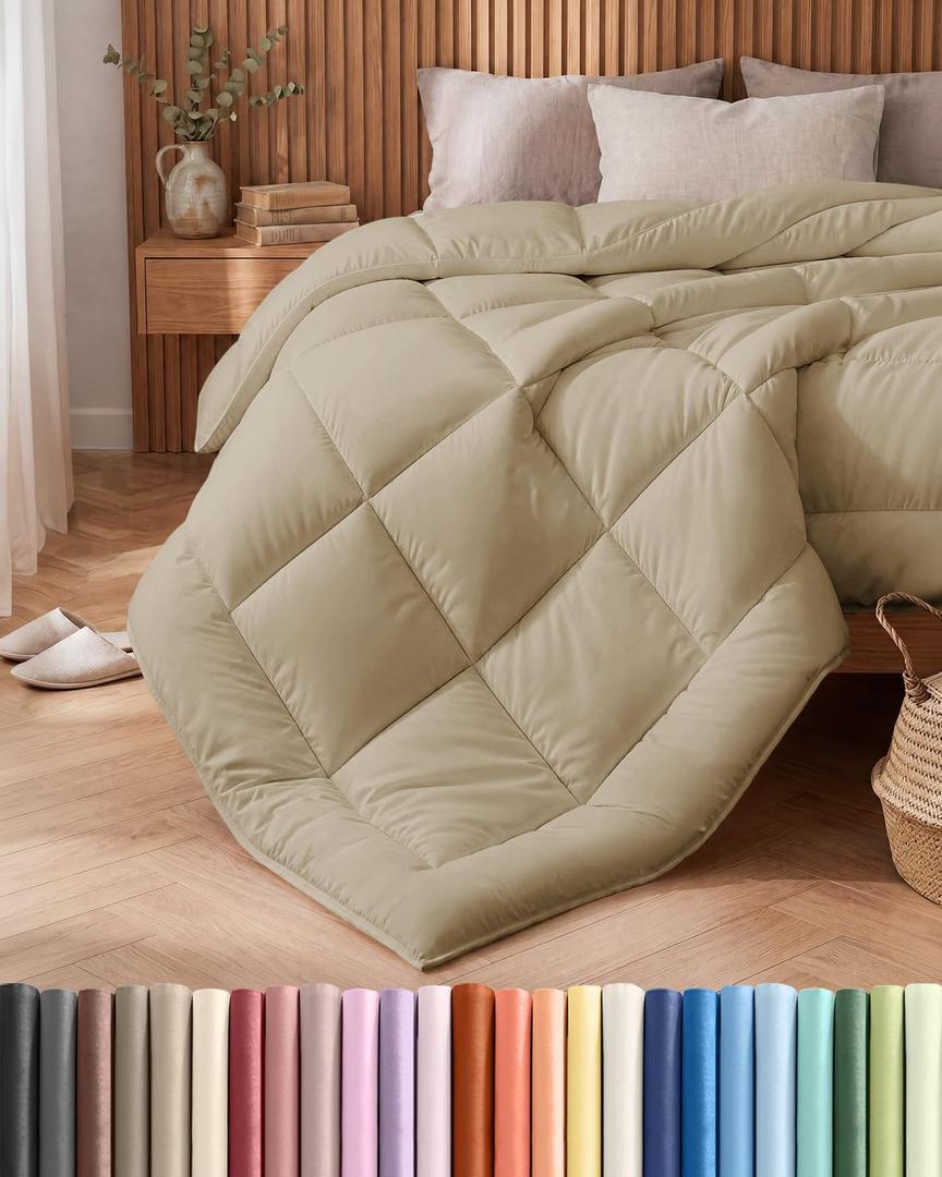 King Size, Beige Alternative Down Comforter - Warm, Lightweight & Breathable Hotel Quality Bedding Set for Men, Women, Kids and Teens - All Season Oversized Cooling Microfiber Duvet Insert Comforter