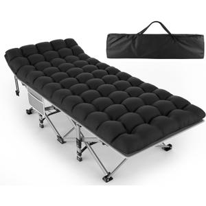 Camping Cot for Adults, Heavy-Duty Portable Cot Bed with Mattress, Foldable Padded Sleeping Cots for Camping Travel Tent Day Beds Outdoor & Home Guest, Max Load 500 LBS, 75x28x15”