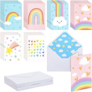Paper Junkie 48 Pack Rainbow Cards with Envelopes for Thank You, Baby Shower, Birthday, and Kid Stationery Set (Pastel, 4x6 In Thank You Cards With Envelopes)