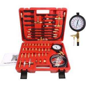 BETOOLL Pro Fuel Injection Pressure Tester Kit Gauge 0-140 PSI with 9.49, 7.89, 6.30 Fuel Line Fittings