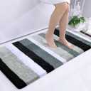 Buganda Microfiber Striped Bathroom Rugs Bath Mat, Extra Thick, Soft and Shaggy, Absorbent, Machine Washable, Anti-Slip Bath Rugs for Bathroom, Tub and Shower, 47x24, Black-Grey