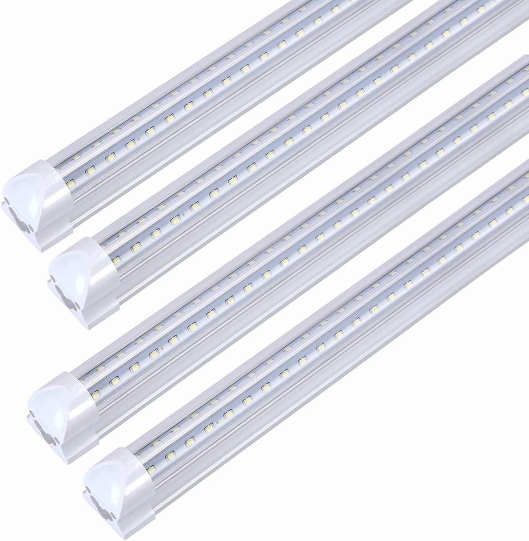 TRLIFE 8FT LED Shop Light Fixtures, 72W LED Tube Light 8FT 5000K Daylight White Dual Side T8 V-Shape Integrated 8 FT Bulbs(150W Light Equivalent), 8640Lm, Clear Cover(4 Pack)