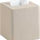 Tissue Box Cover Square with Magnetic Closure, PU Leather Tissue Box Holder for Bathroom NightStands Livingroom, Decorative Modern Square Tissue Holder (Beige)
