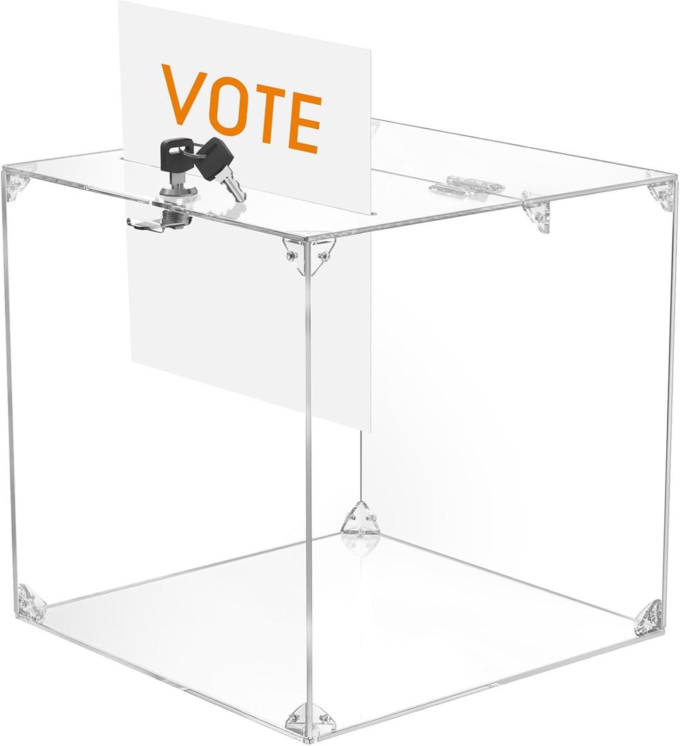 MaxGear Acrylic Donation Box with Lock 1 Pack, 11.8"x11.8"x11.8" Large Ballot Suggestion Box, Square Case for Fundraising, Donations