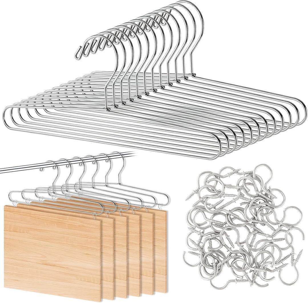 Foxtell 12 Pack Cabinet Door Painting Hanger Paint Drying Rack with 50 Pcs Metal Screw-in Cup Hooks for Cabinet Doors