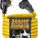 10ft EV Charger Adapter Cord Compatible with NEMA TT-30P to 14-50R, 30 A RV Generator Outlet to 50 A EV for Level 2 Charging, 3 Prong to 4 Prong Power Extension Cord with Handle, ETL Listed