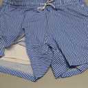 maamgic Mens Swim Trunks with Compression Liner 5 Inch, Quick Dry Bathing Suit with Zipper Pockets, No-Chafing Swim Shorts (XX-Large, Blue White Stripe)