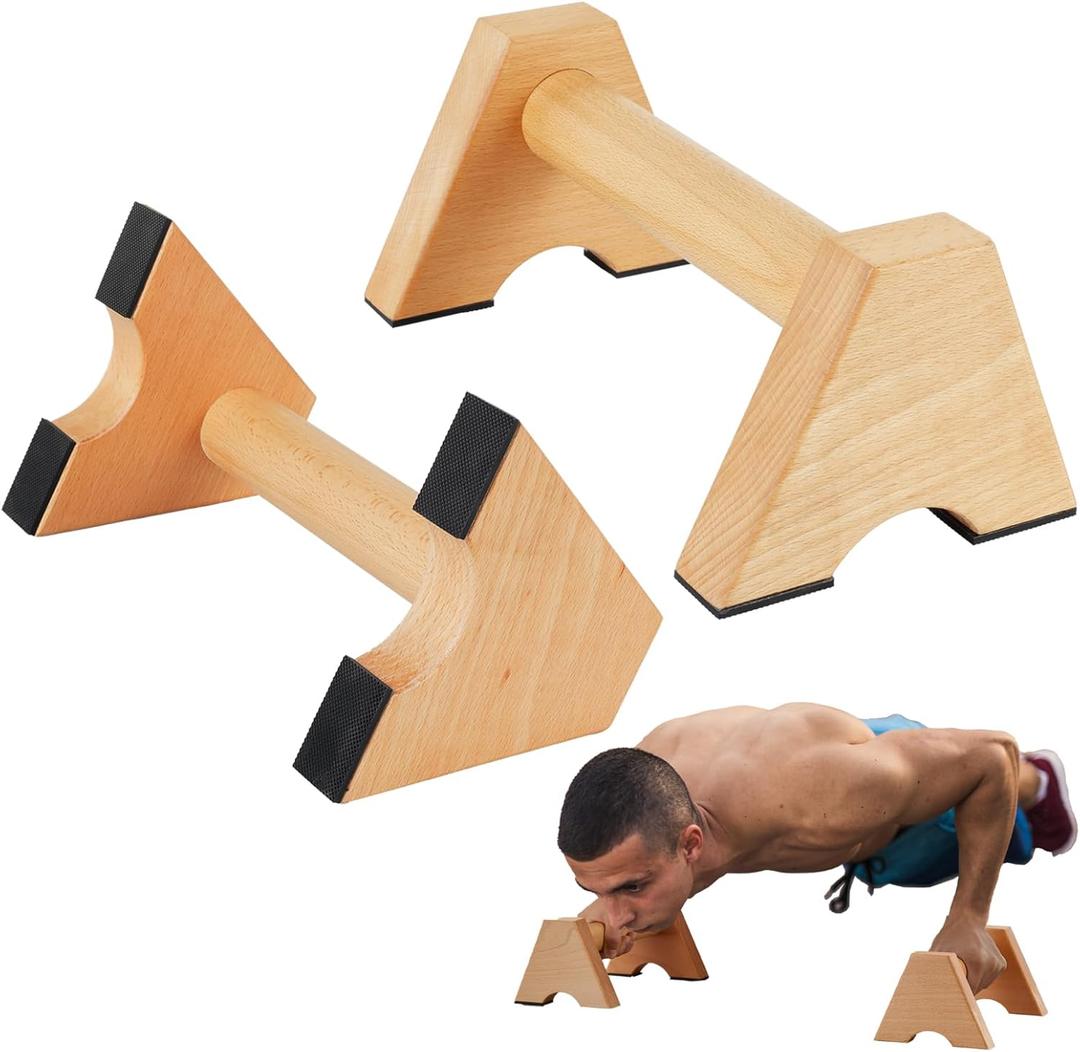 Wood Parallettes Push Up Bar for Floor, Strength Training Pushup Handles for Home Calisthenics Gymnastics Workouts Equipment