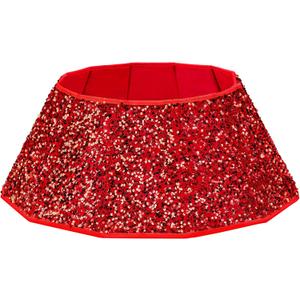 Blissun Christmas Tree Collar, Sequin Christmas Tree Skirt, Foldable Tree Ring, Xmas Tree Stand Base Cover for Christmas Tree Decoration, Round Red