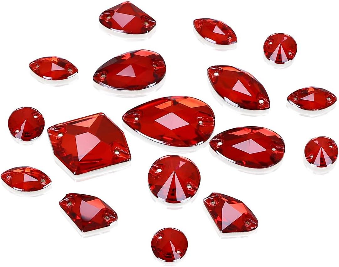 DONGZHOU Sew On Rhinestone,Mix Shape Flatback Sew On Beads with Holes Glass Rhinestones Crystal Gems Sewing Stones for Clothes, Garments, Dress and ShoesSiam
