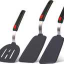 Silicone Spatula Turner Set Large And Thin Flipper Spatulas Heat Resistant 600 F Slotted Flexible Turner Cooking Utensils For Nonstick Cookware Egg,Pancake,Fish,Omelette,Hamburger (3 Pack) (Dark-Grey)