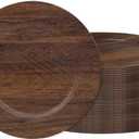 JEVERGN 40 Pack Farmhouse Charger Plates Bulk, 13'' Faux Wood Chargers for Dinner Plates, Brown Plate Chargers Set of 40, Round Plastic Charger for Wedding, Party Event, Dinner, Table Setting