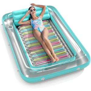 Inflatable Tanning Pool Lounger Float - Jasonwell 4 in 1 Sun Tan Tub Sunbathing Pool Lounge Raft Floatie Toys Water Filled Tanning Bed Mat Pad for Adult Blow Up Kiddie Pool Kids Ball Pit Pool (L)
