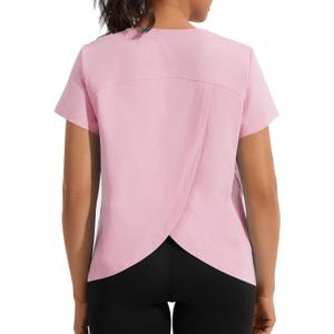 Women's Open Back Workout Top, Short Sleeve Split Back Athletic Shirt
