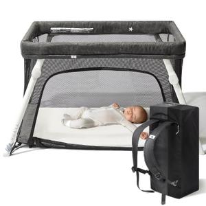 Guava Family Travel Crib includes Lightweight Backpack Design | Certified Baby Safe Portable Crib | Folding Play Yard, Comfy Mattress for Babies, Toddlers | Compact Baby Travel Bed