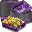Tenceur 36 Pcs 2026 Purple Graduation Serving Food Trays 5 lb Large Grad Party Dessert Plates Bowls Paper Disposable Chip Boats for Party Supplies
