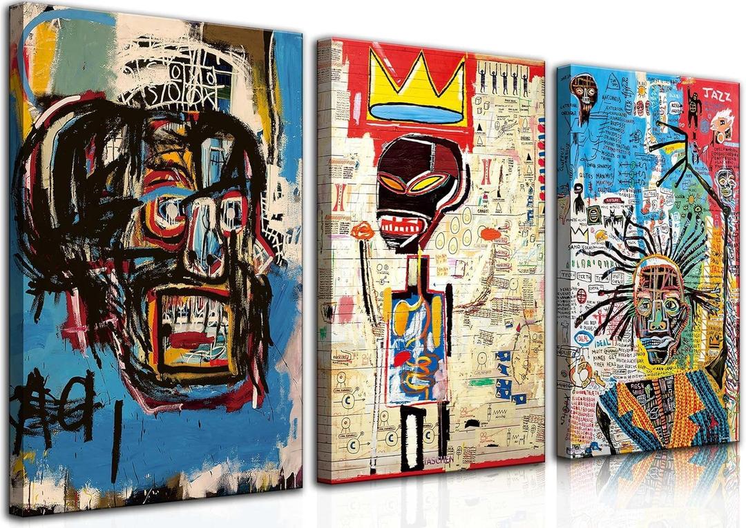 3 Pcs of Street Art Blue Graffiti Wall Decor Print Modern Artist Aesthetics Canvas Paintings Artwork Abstract Picture Poster Man Cave Living Room Bedroom Bathroom Office Home Decorations Ready To Hang (24"Hx16"W3pcs, Framed)