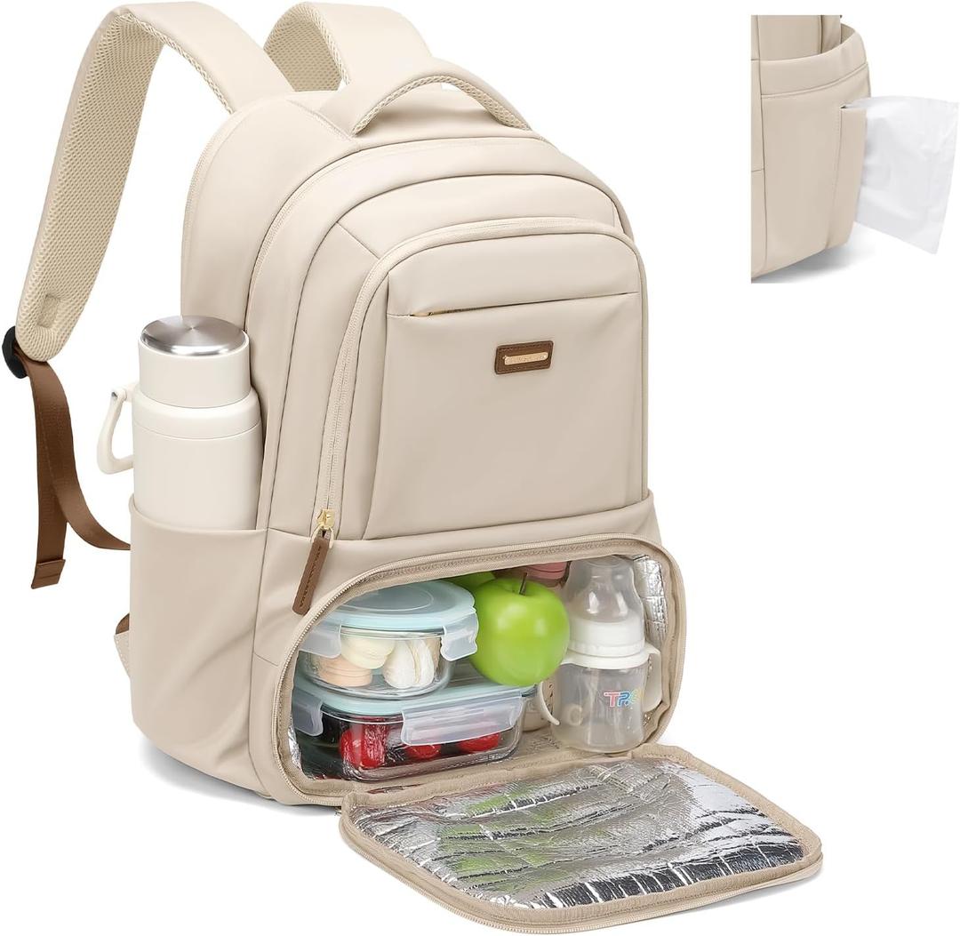 Lunch Backpack 16 Inch Laptop Backpack with Insulated Cooler Lunch Box Food Bag for College Work Camping Picnics (Apricot)