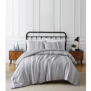 TRULY SOFT Kiel Stripe Flannel Grey Cotton 2-Piece Twin/Twin XL Duvet Set, Stripes Themed, for Men and Women, Oeko-TEX Certified Confidence