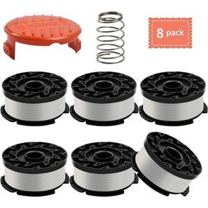 String Trimmer Line for Black and Decker Trimmer/Edger, AF-100, 6 Spools , 1 Cap , 1 Spring (8 PACK)