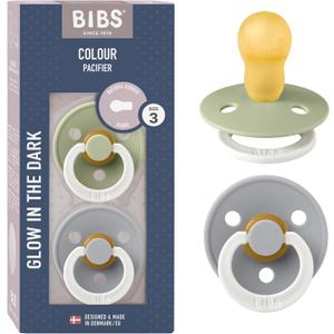 Bibs Colour Pacifier 2-Pack | BPA Free Soother, Round Nipple. Natural Rubber Latex, (Sage NIGHT / Cloud NIGHT)