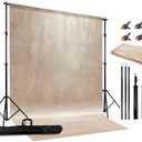 2-in-1 Abstract Photography Backdrop Stand Kit - 6.5x6.5 ft Portable Dual Rod Stand with 6x8 ft Polyester Fabric Backdrop for Portraits and Photo Props - Roller Pocket Design6x8ft,Beige