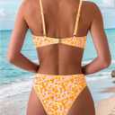 Tainehs Women's Two Piece Bikini Sets O Ring Front Top Ditsy Floral Triangle Swimsuits Cheeky Bathing Suit, Orange Flower Small