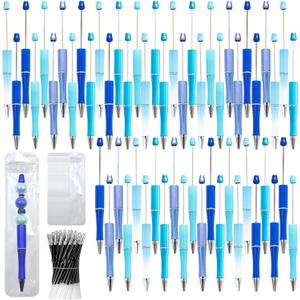 150 Pieces DIY Beadable Pen Kit  50 Plastic Ballpoint Pens with Refills & Bags  School Supplies, Office Accessories & Decorative Items for Students & Teachers (Blue)