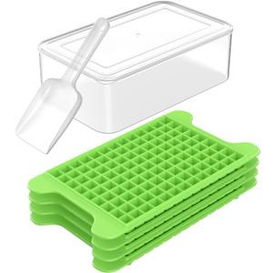 Mini Ice Cube Tray for Freezer: FDDBI Small Ice Trays for Freezer with Bin - 1174PCS Easy Release Nugget Ice Tray - Crushed Ice Tray with Container (Bright Green)