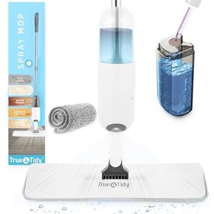 True & Tidy® SPRAY-250 Multi-Surface Spray Mop with Refillable Water Bottle for Floor Cleaning, Works on Wood, Tile, Marble etc, Use Any Cleaning Solution, Machine Washable Microfiber Mop Pads, White