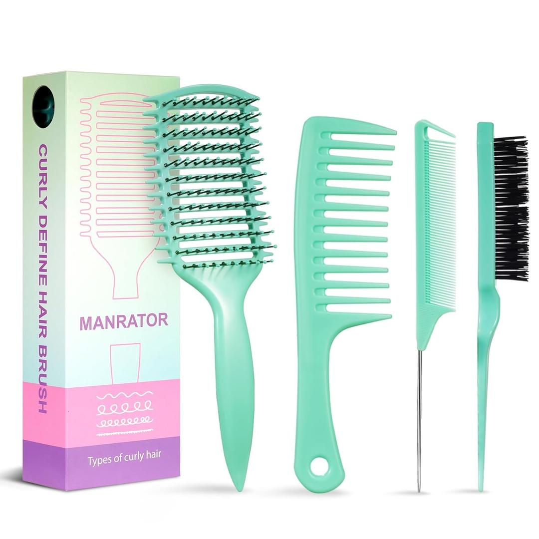 Curl Defining Brush, Detangler Brush for Curly Hair, Vented Curly Hair Brush Products, Detangling Shaping and Defining Women's Curls on Wet or Dry Hair Types, Reduces Frizz (Green)
