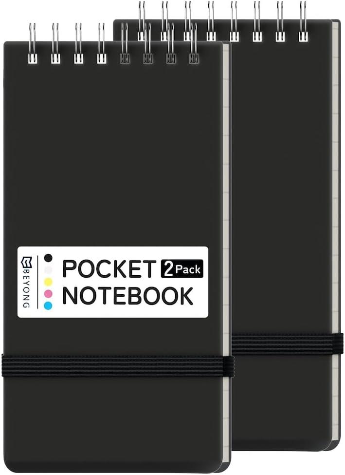 BEYONG Small Pocket Notebook Journal, Mini Notepad Spiral Notebooks for Work School (Black, 2 Pack)