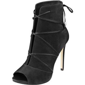 YDN Women Peep Toe Faux Suede Ankle Booties Platform Stiletto High Heels Lace Up Cutout Comfort Shoes  (7, Black)
