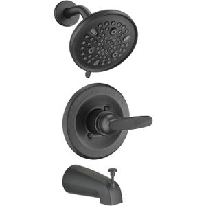 9-Setting Shower Faucet Trim Kit Compatible with Delta 13/14 Series, High Pressure 5.5" Round Rain Shower Head& Tub Handle Set, Matte Black(Valve& Catridge Not Inclued)