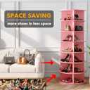 SpaceAid 7 Tier Rotating Shoe Rack Tower, Spinning Shoe Display Lazy Susan, Revolving 360 Shoe Rack Storage Round Carousel, Vertical Handbag Rotate Shoes Closet Organization (7-Tier Pink)