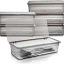 Elsjoy 6 Pack Flatware Trays with Lid and Drainer, Plastic Utensil Holder for Kitchen Counter, Silverware Storage Box Covered Cutlery Container for Home