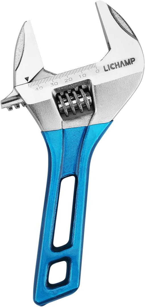Lichamp 8-Inch Stubby Adjustable Wrench with 44 mm Wide Jaw Opening for Plumbing Automotive and Industry Tight Spaces Work