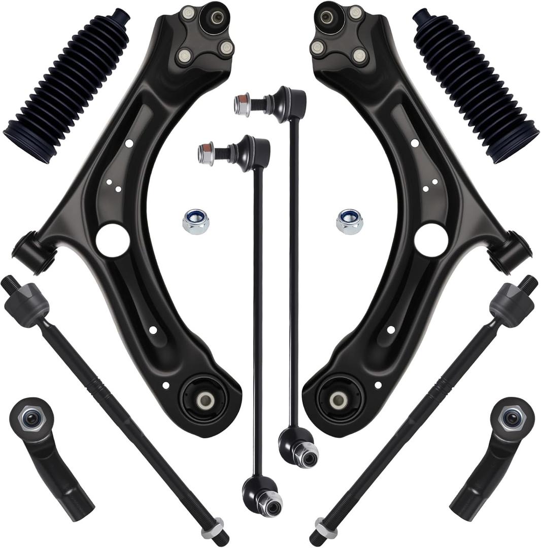 AUQDD 10Pc Front End Suspension Kit Fit For 2012-2019 Volk-swagen Beetle, 12-2022 Passat, 2 Lower Control Arm w/Ball Joint 2 Sway Bar Link 4 Outer Inner Tie Rod End (# 522-837 K80478 EV800899 ES80666)